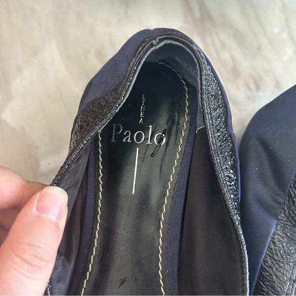 Linea Paolo Navy Satin & Black Patent Leather Ballet Flat - Picture 3 of 7